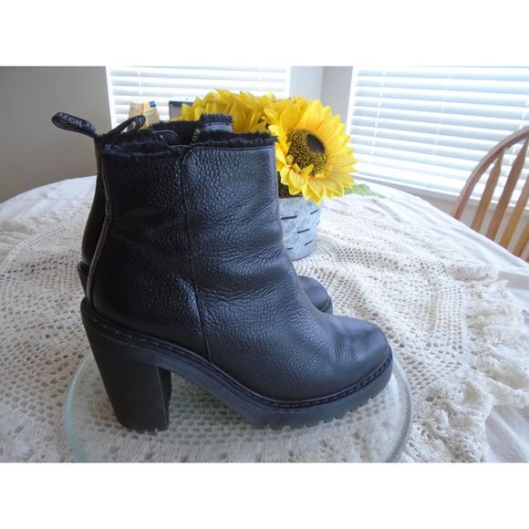 Dr Martens Magdalena Boots Women 10 Heeled Platform Zip Chunky Leather Fur Lined - Picture 5 of 10
